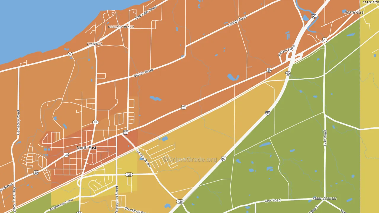 Orchard Beach, PA Map of Robbery Rates