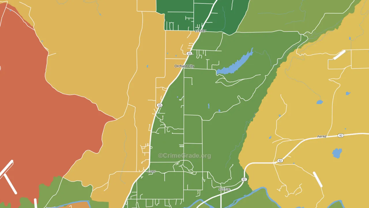 Orchard City, CO Map of Robbery Rates