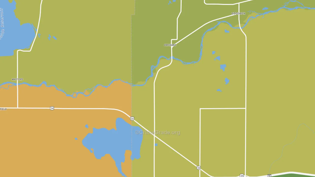 Orchard, CO Map of Robbery Rates