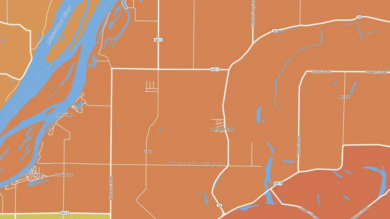 Orchard Farm, MO Map of Robbery Rates