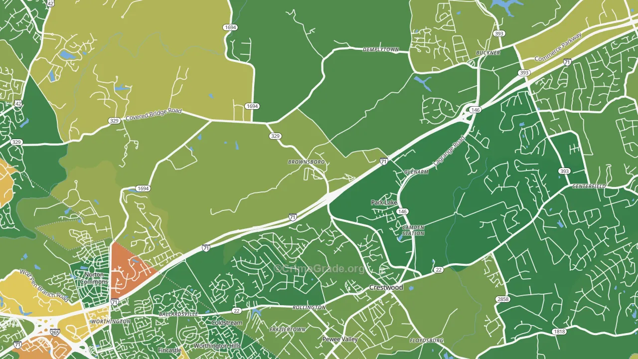 Orchard Grass Hills, KY Map of Robbery Rates