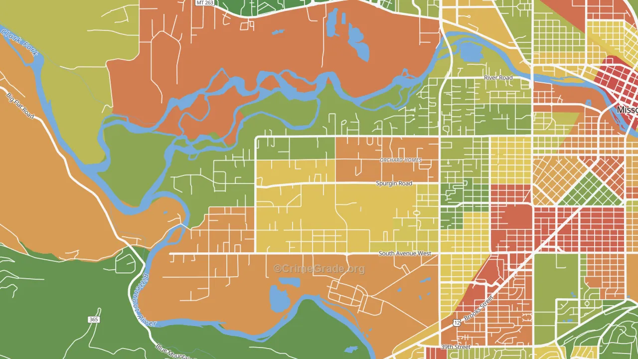 Orchard Homes, MT Map of Robbery Rates