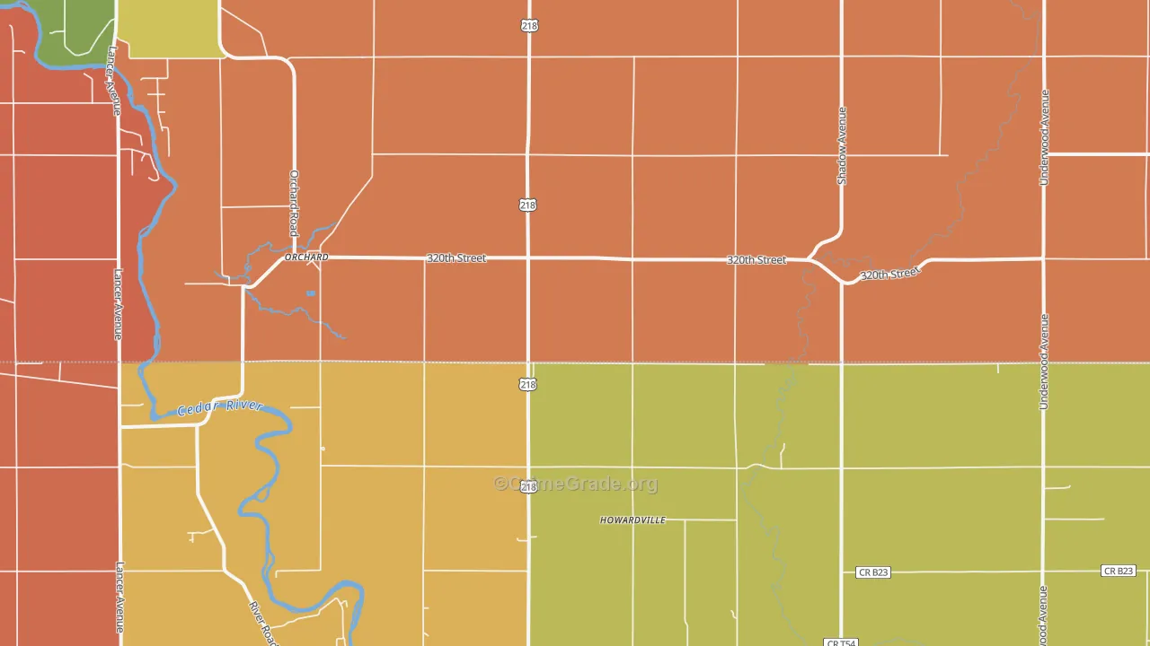 Orchard, IA Map of Robbery Rates