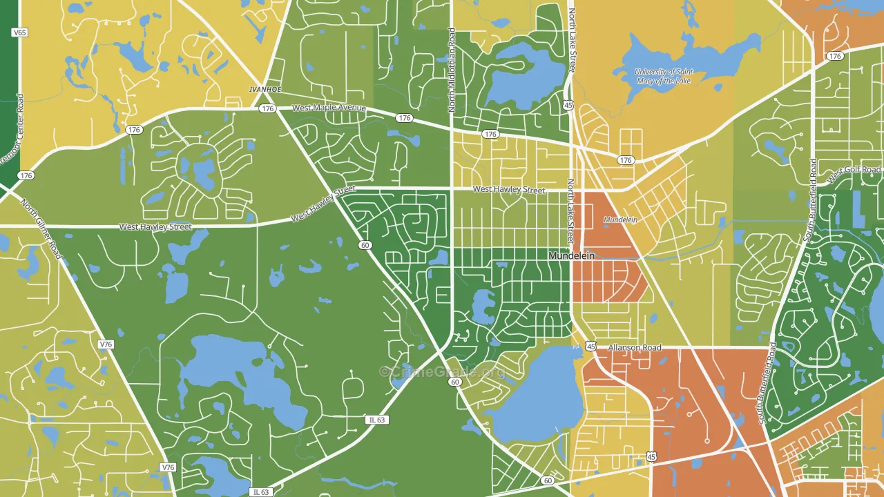 Orchard Meadows, Mundelein, IL Map of Robbery Rates