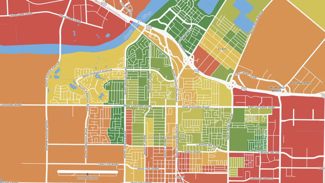 Orchard, Oxnard, CA Map of Robbery Rates