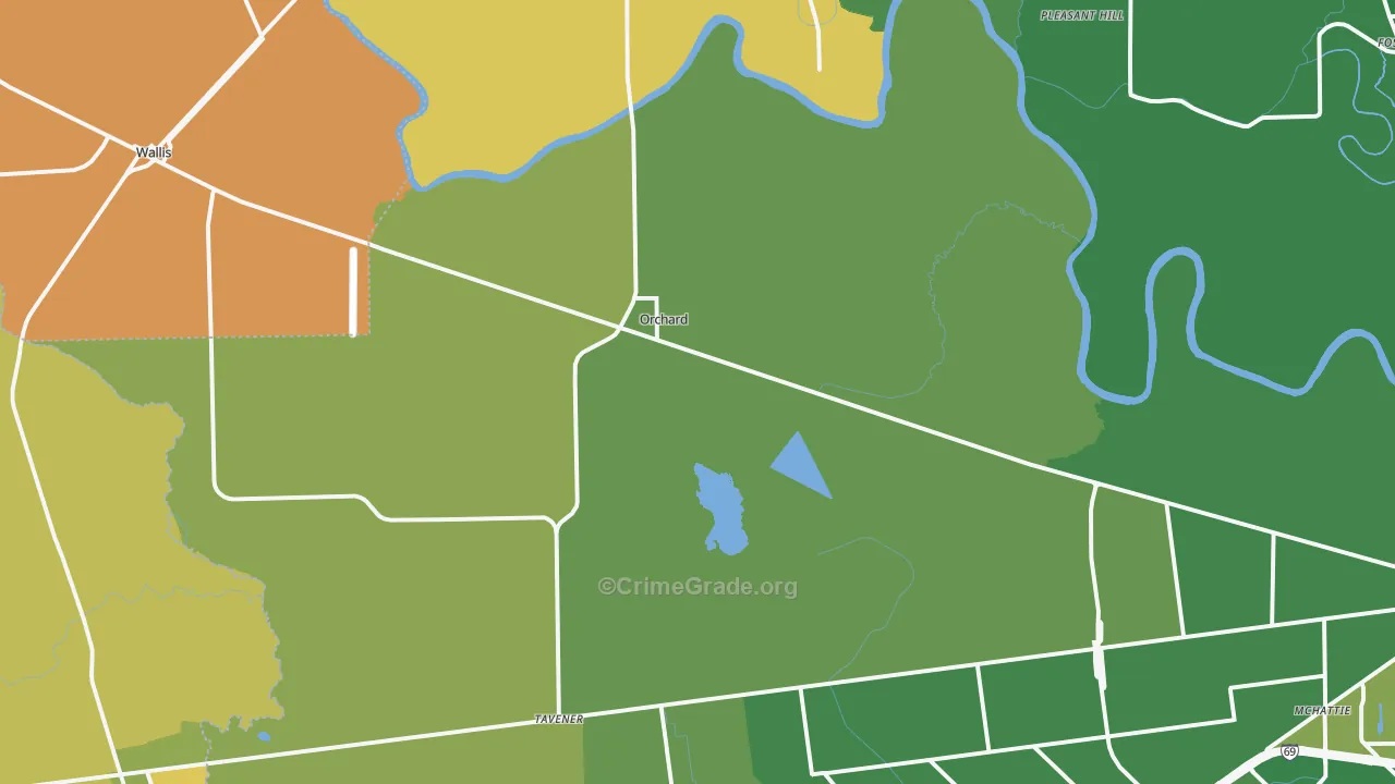 Orchard, TX Map of Robbery Rates