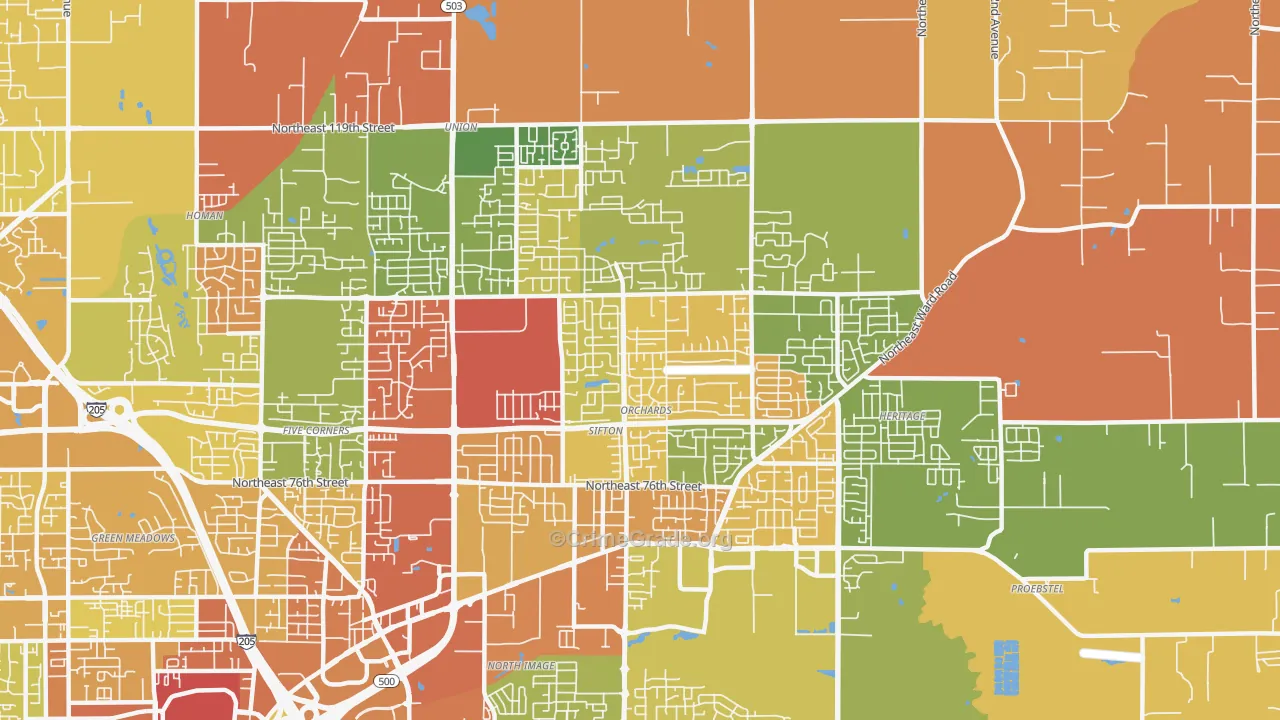 Orchards, WA Map of Robbery Rates