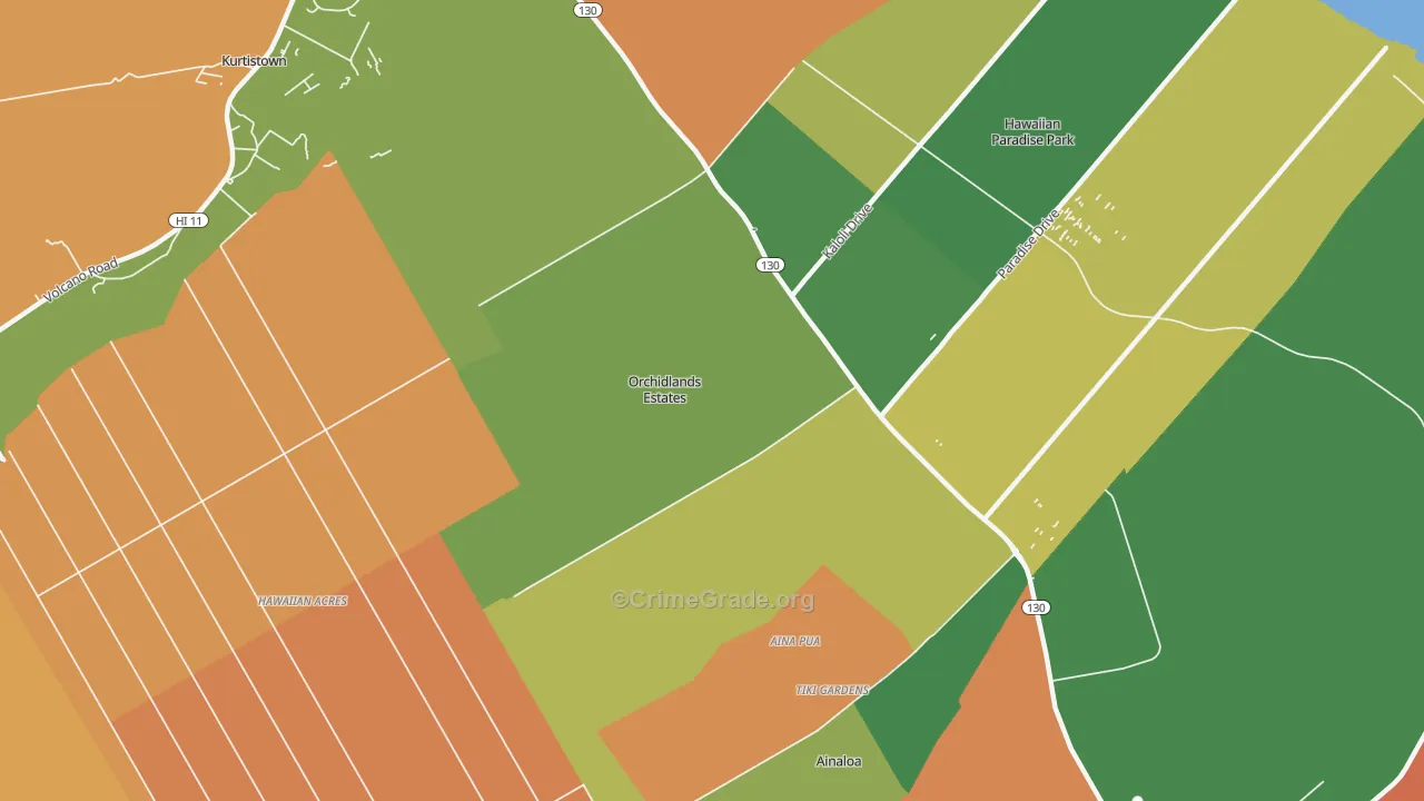 Orchidlands Estates, Keaau, HI Map of Robbery Rates