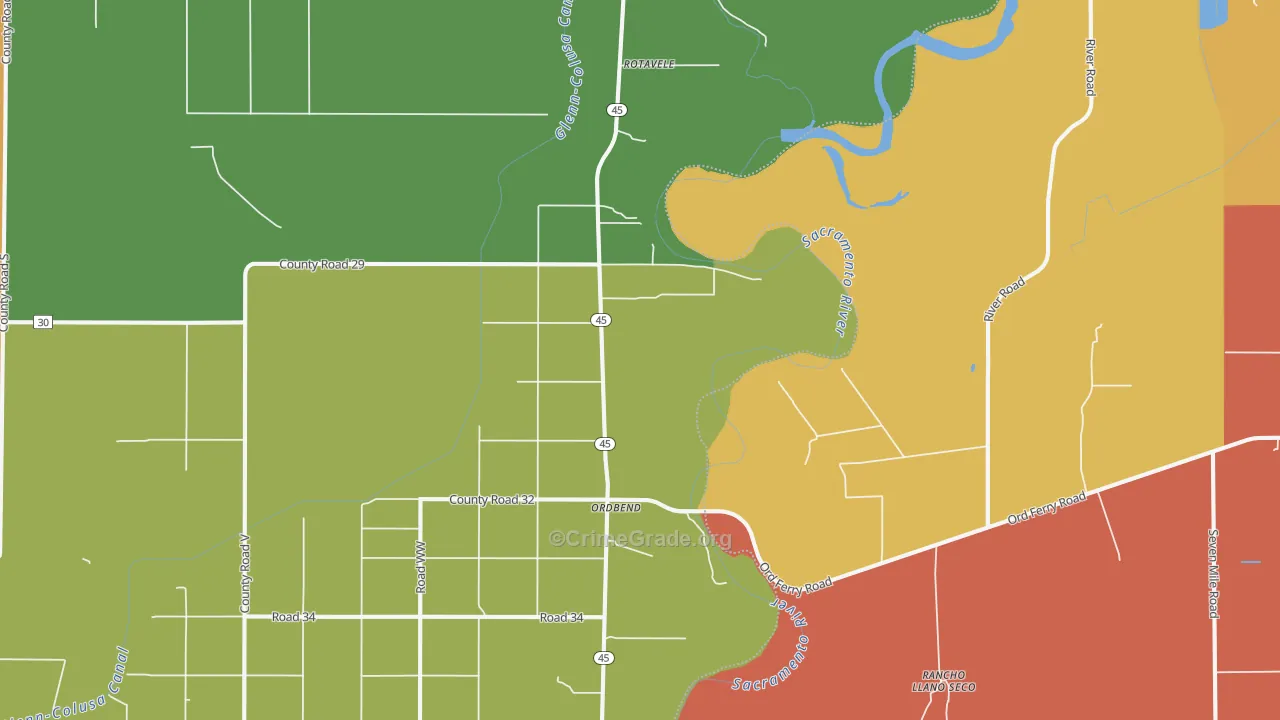 Ordbend, CA Map of Robbery Rates