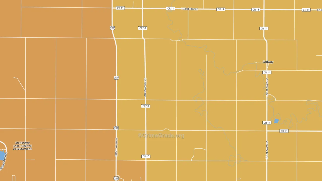 Ordway, SD Map of Robbery Rates