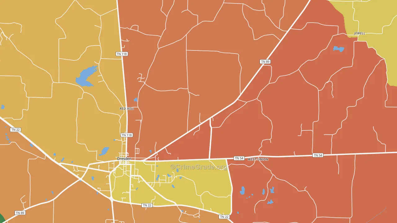 Ore Spring, TN Map of Robbery Rates