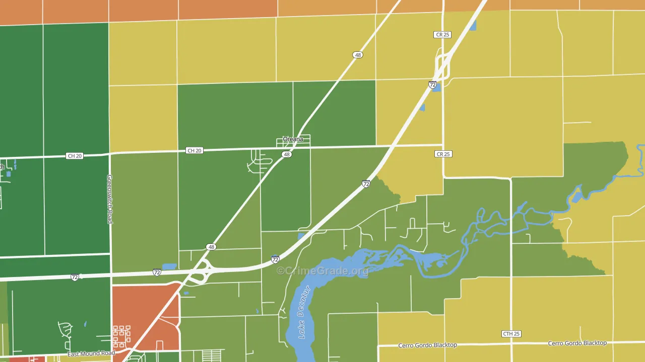 Oreana, IL Map of Robbery Rates