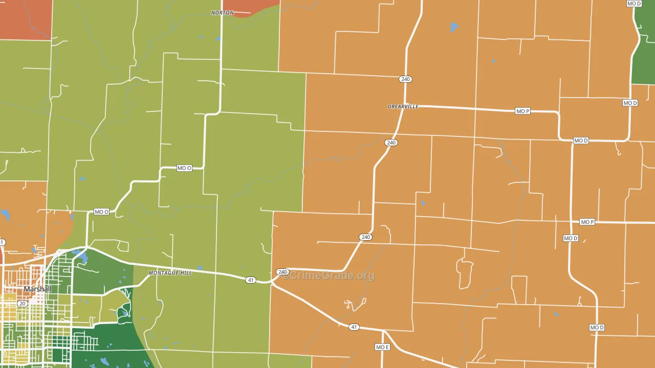 Orearville, MO Map of Robbery Rates