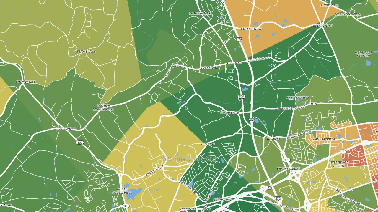 Orefield, PA Map of Robbery Rates