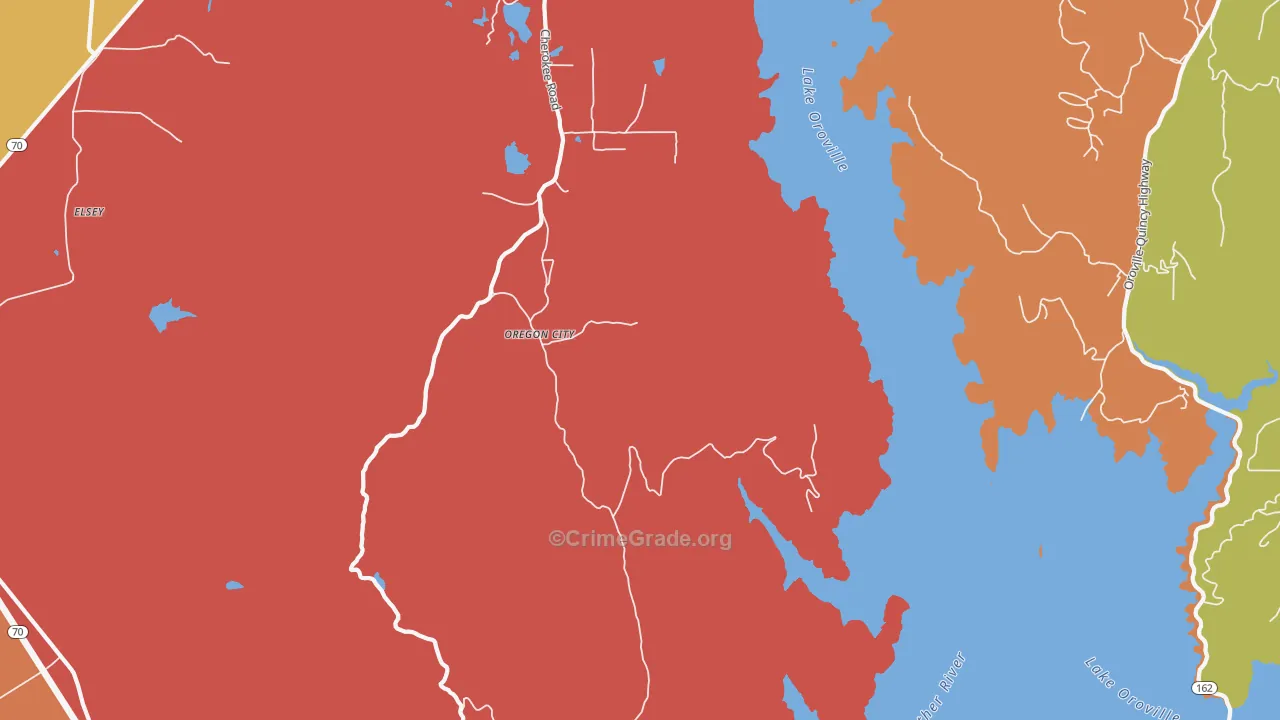 Oregon City, CA Map of Robbery Rates