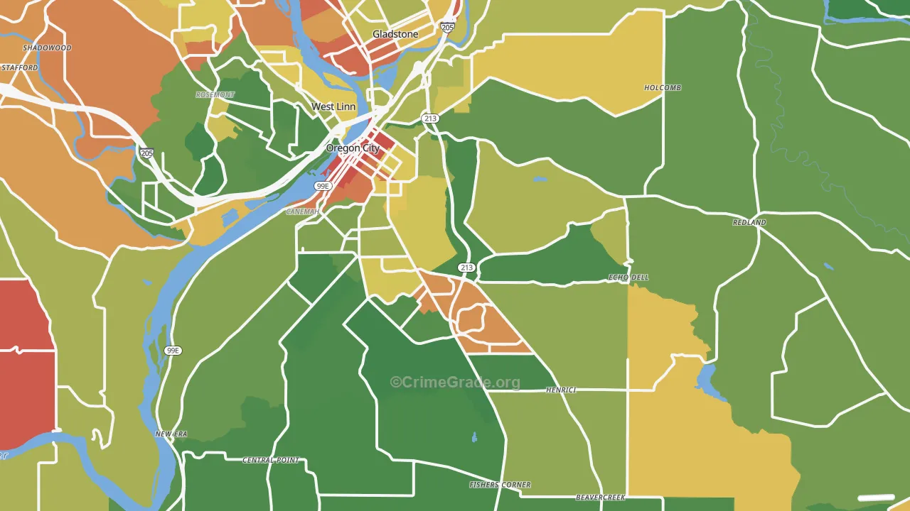 Oregon City, OR Map of Robbery Rates