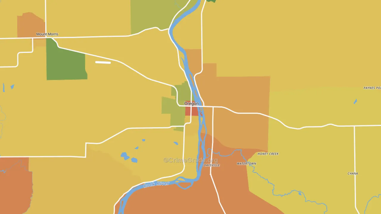 Oregon, IL Map of Robbery Rates