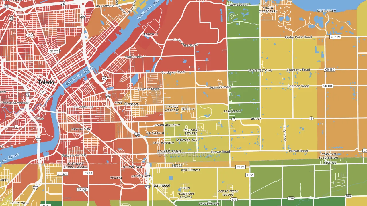Oregon, OH Map of Robbery Rates