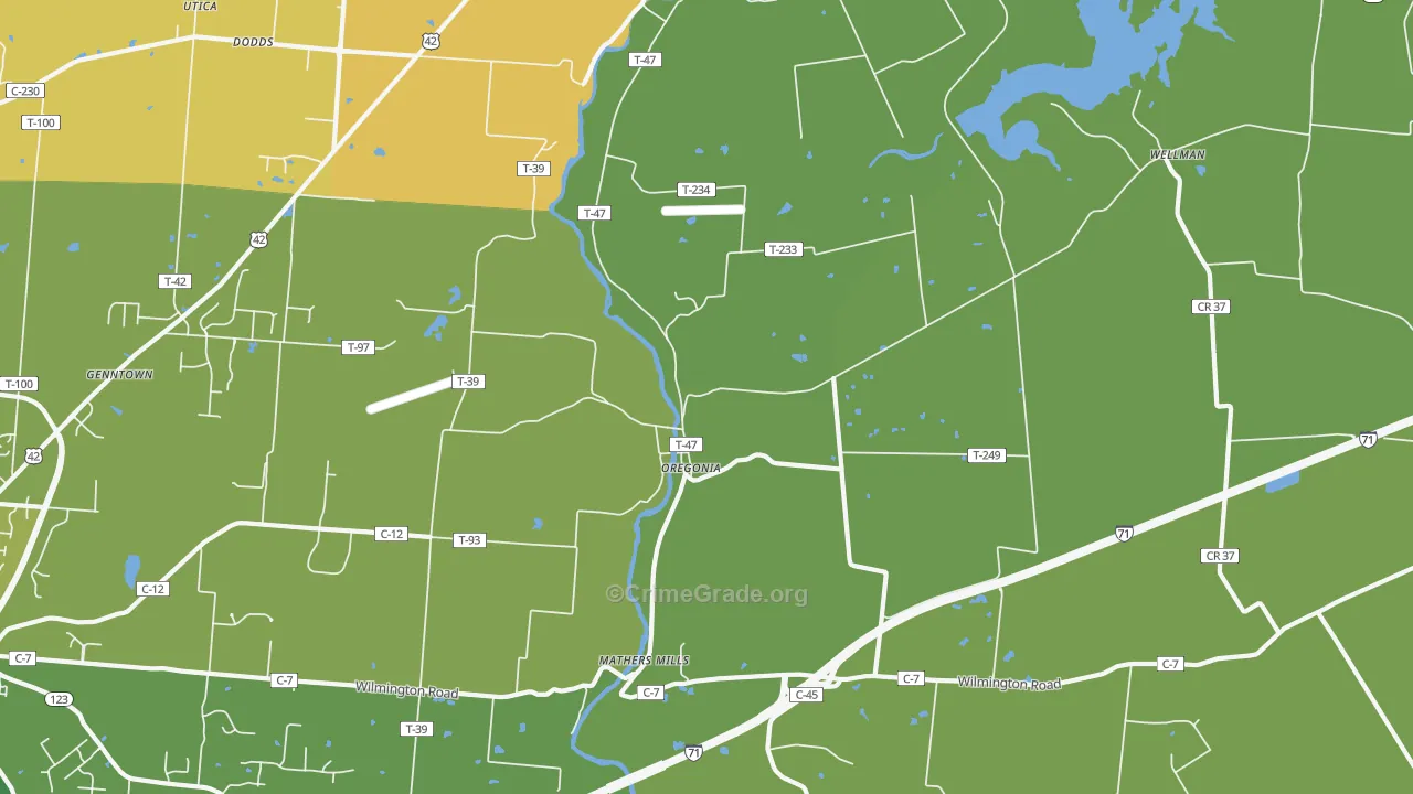 Oregonia, OH Map of Robbery Rates