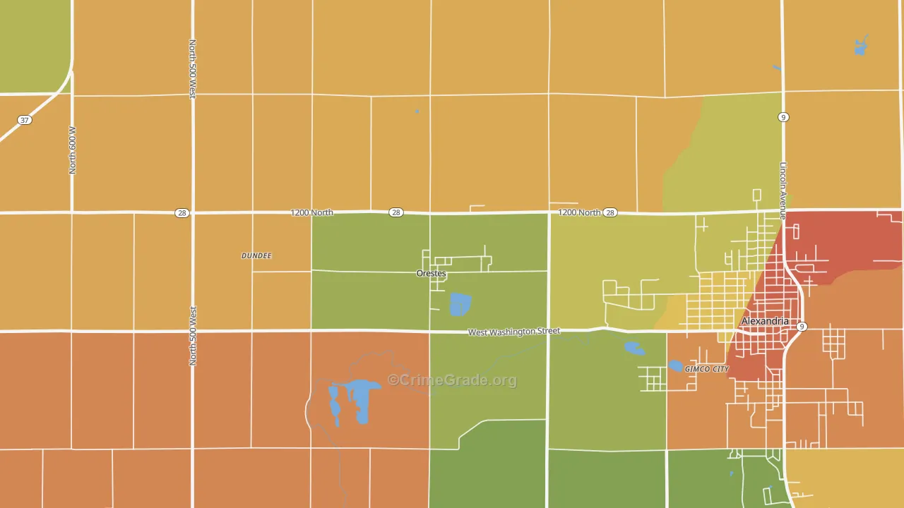 Orestes, IN Map of Robbery Rates
