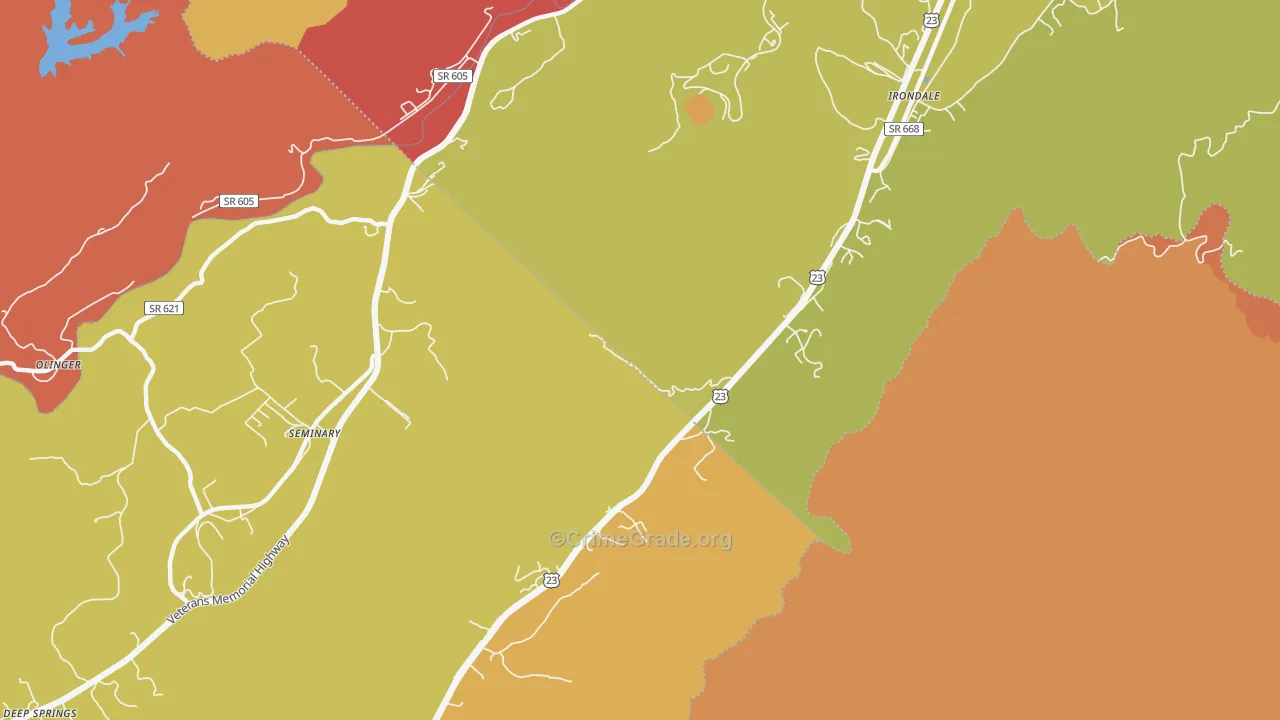Oreton, VA Map of Robbery Rates