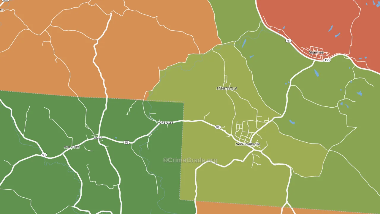 Oreville, OH Map of Robbery Rates