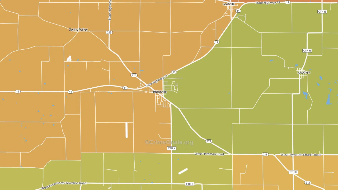 Orfordville, WI Map of Robbery Rates