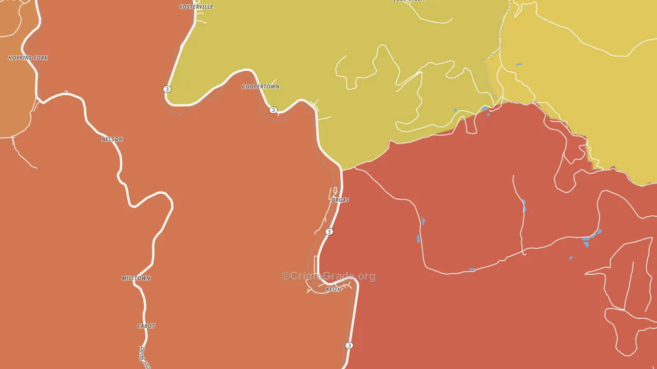 Orgas, WV Map of Robbery Rates