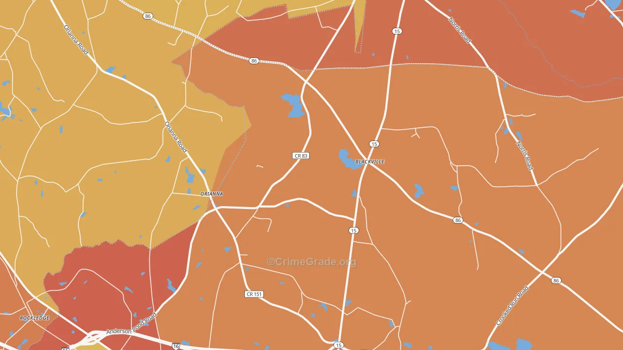 Orianna, GA Map of Robbery Rates