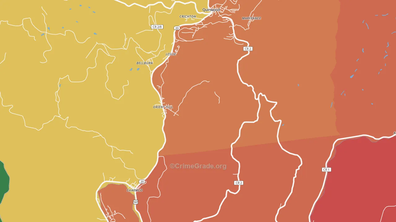 Orient Hill, WV Map of Robbery Rates