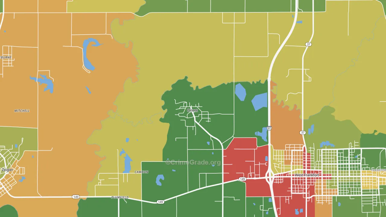 Orient, IL Map of Robbery Rates