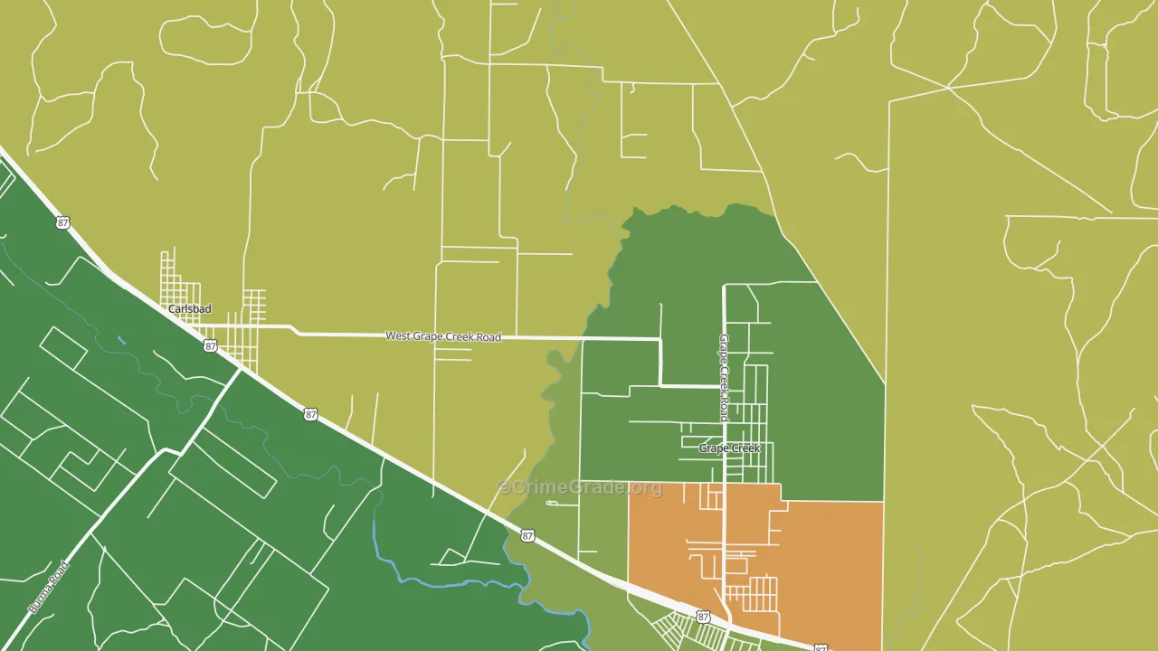 Orient, TX Map of Robbery Rates