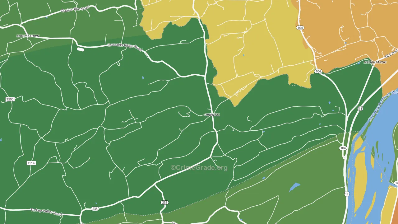 Oriental, PA Map of Robbery Rates