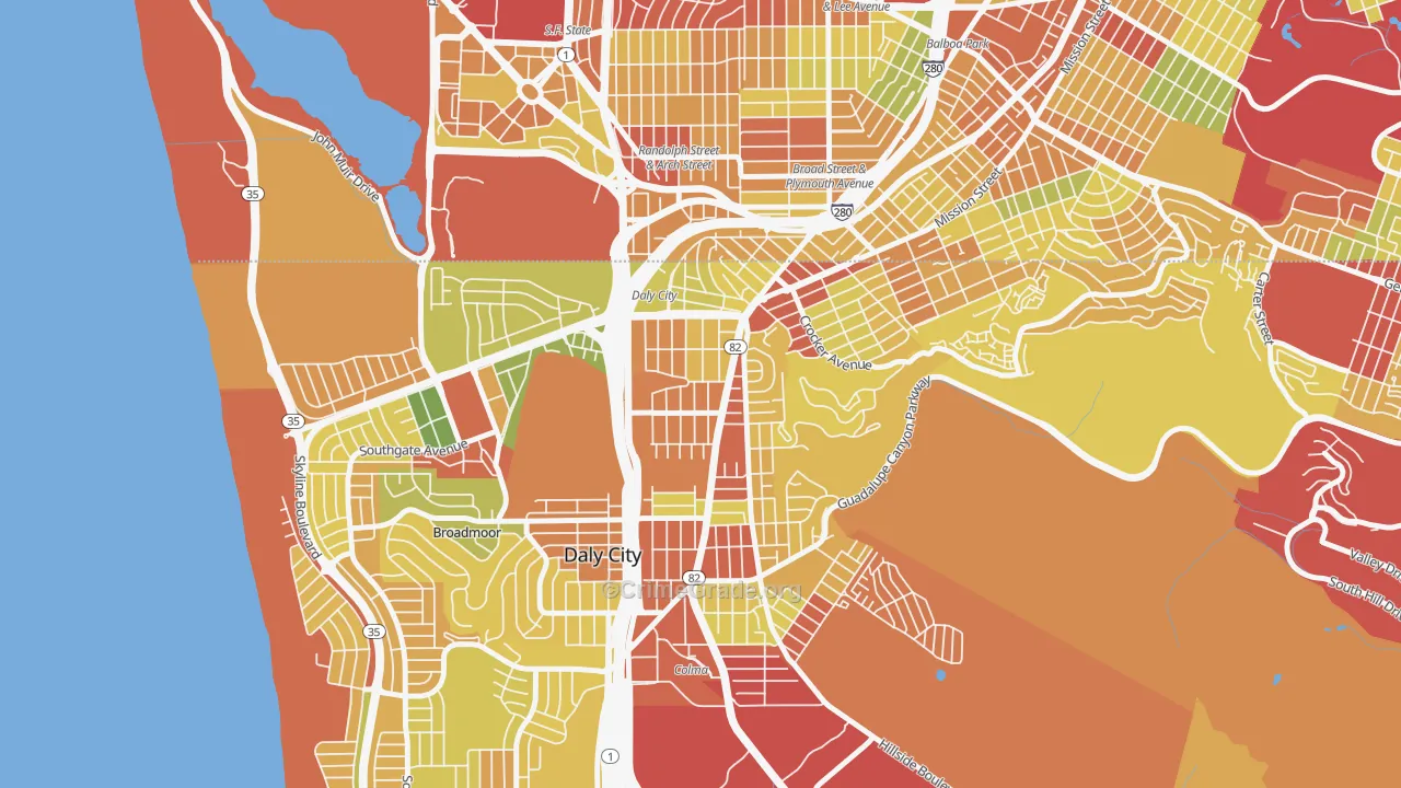 Original Daly City, Daly City, CA Map of Robbery Rates