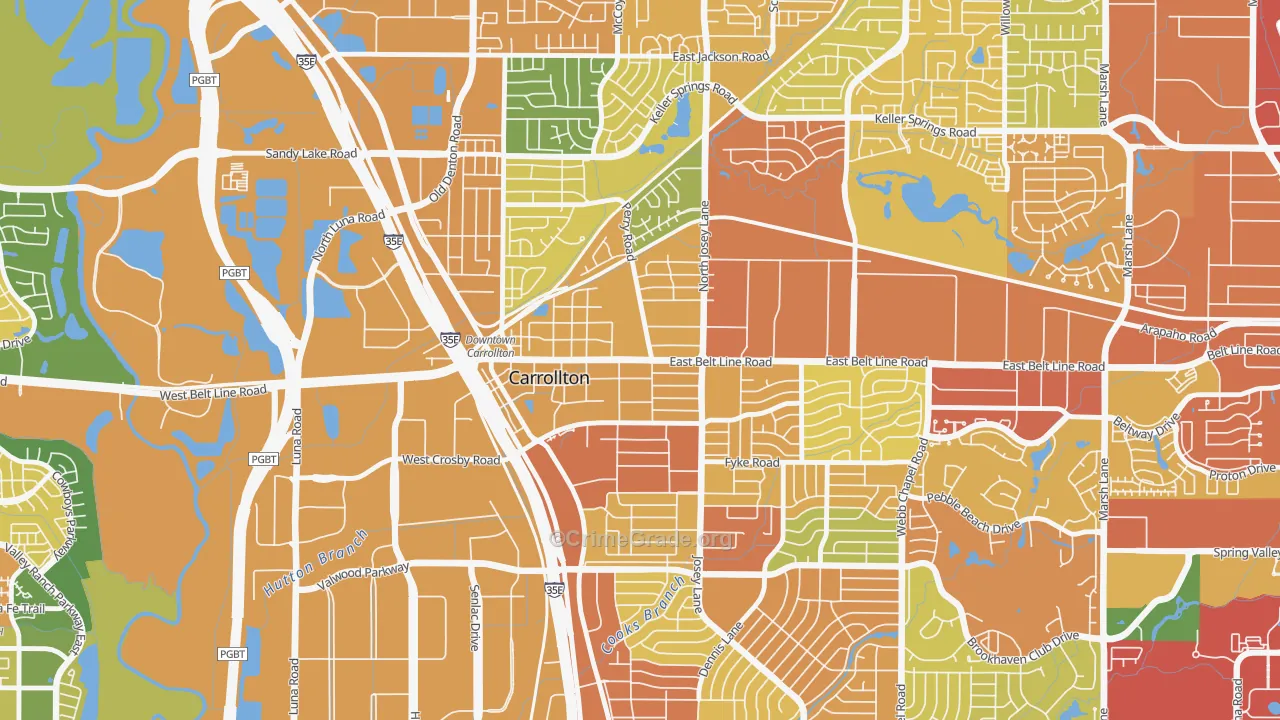 Original Town, Carrollton, TX Map of Robbery Rates