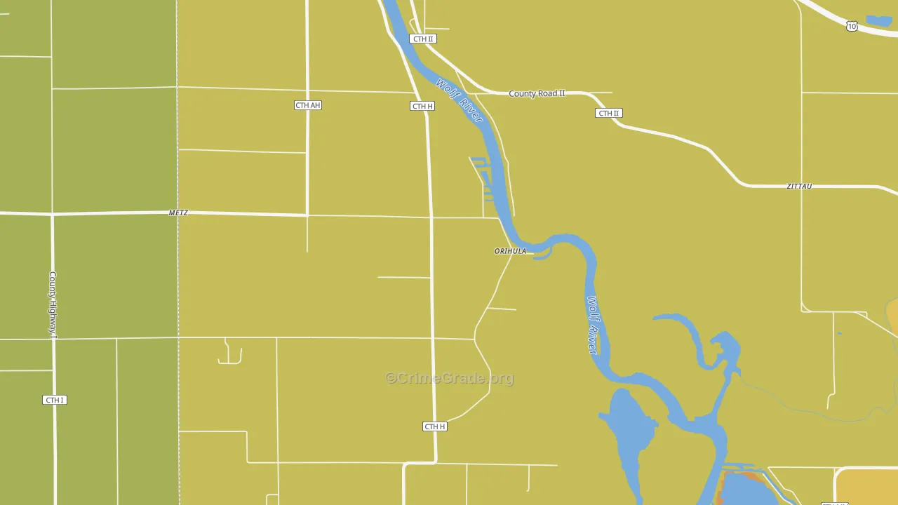 Orihula, WI Map of Robbery Rates