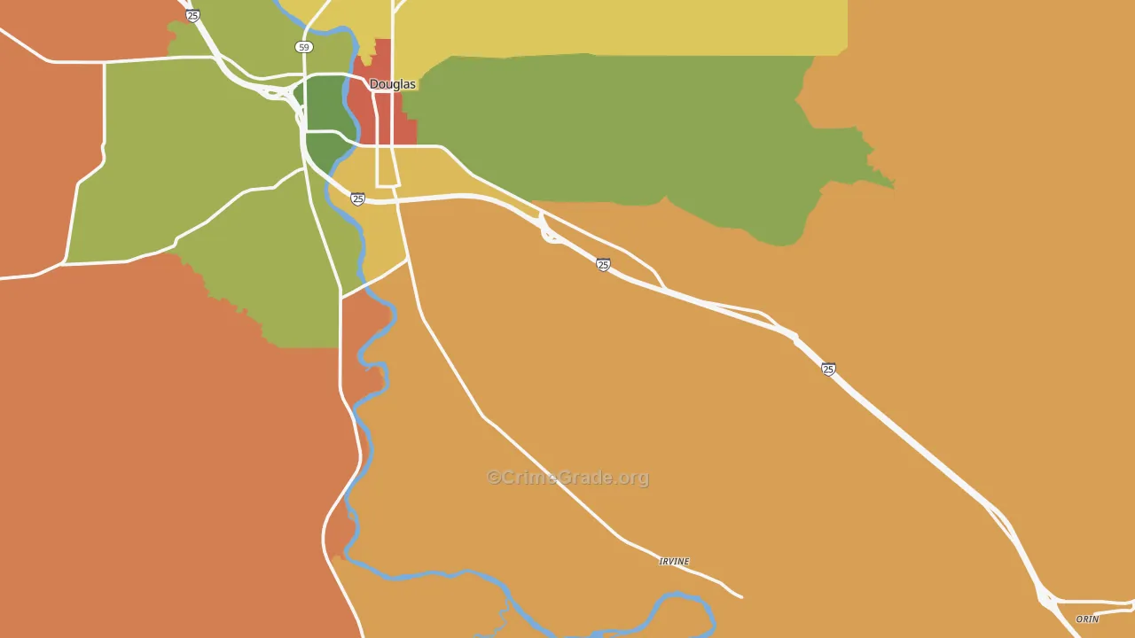 Orin, WY Map of Robbery Rates