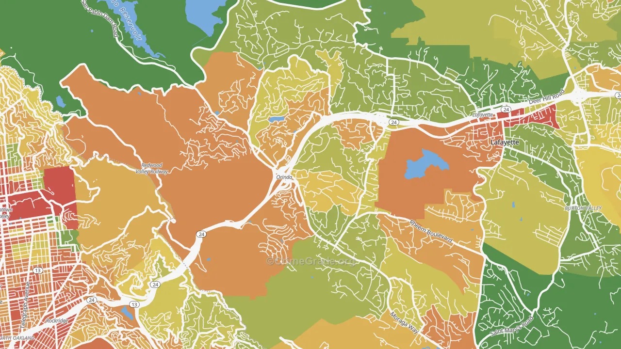 Orinda, CA Map of Robbery Rates