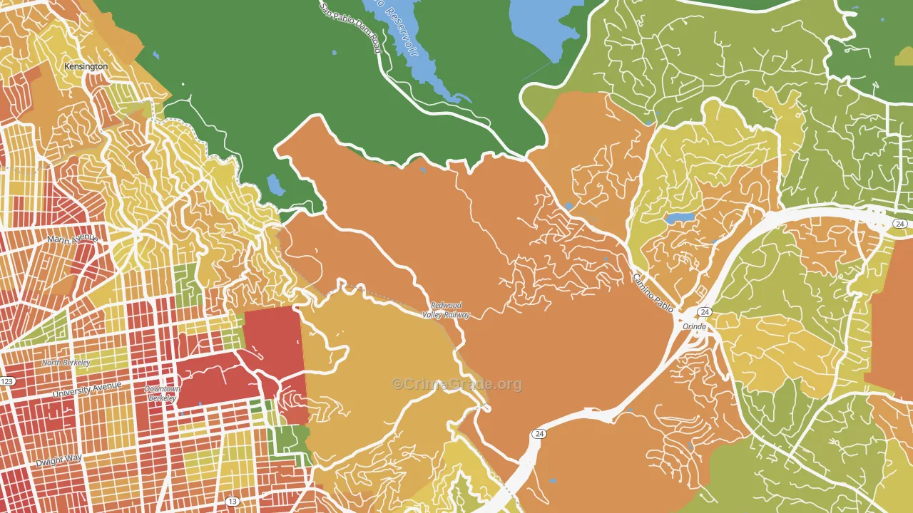 Orinda Village, CA Map of Robbery Rates