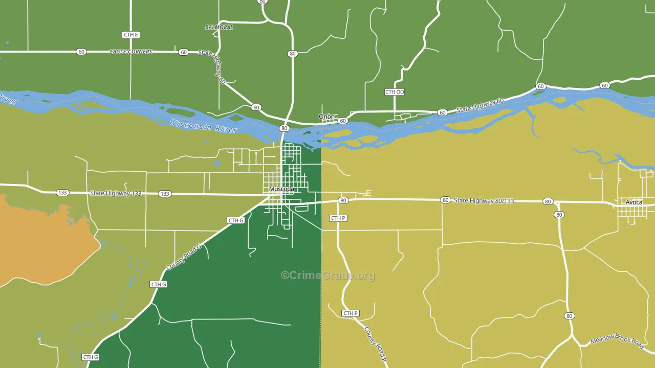 Orion, WI Map of Robbery Rates