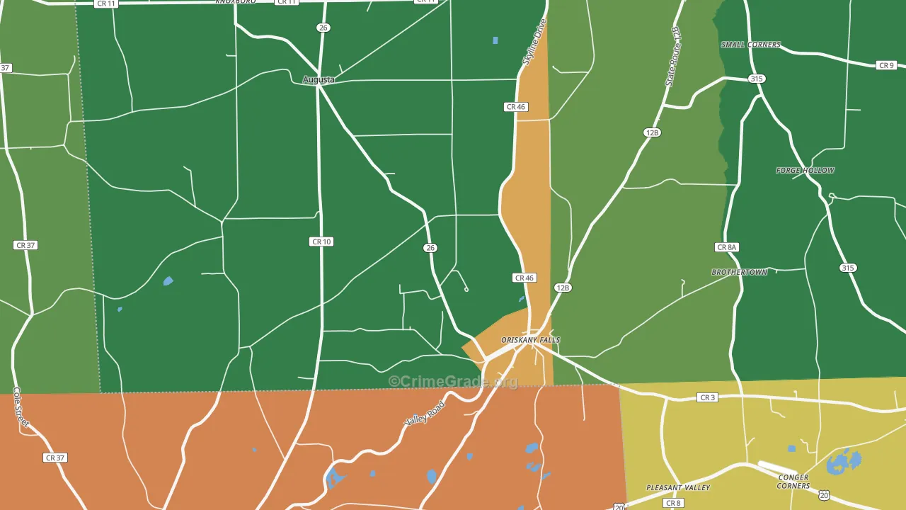 Oriskany Falls, NY Map of Robbery Rates