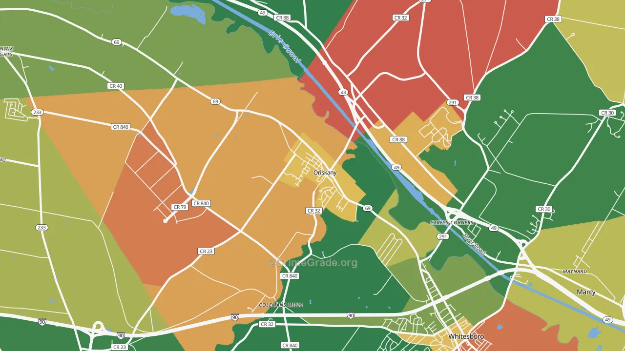 Oriskany, NY Map of Robbery Rates