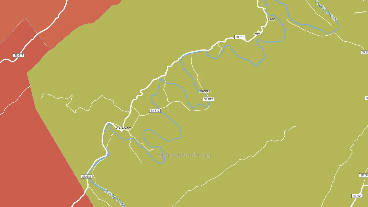 Oriskany, VA Map of Robbery Rates