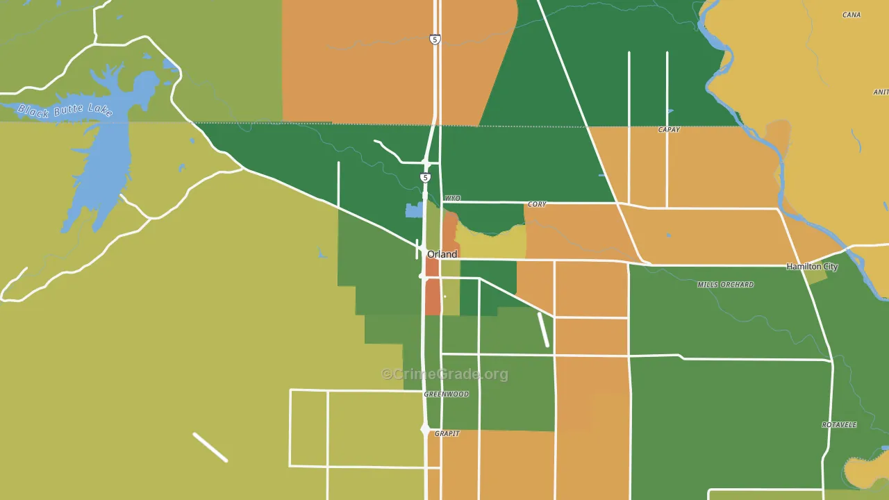 Orland, CA Map of Robbery Rates