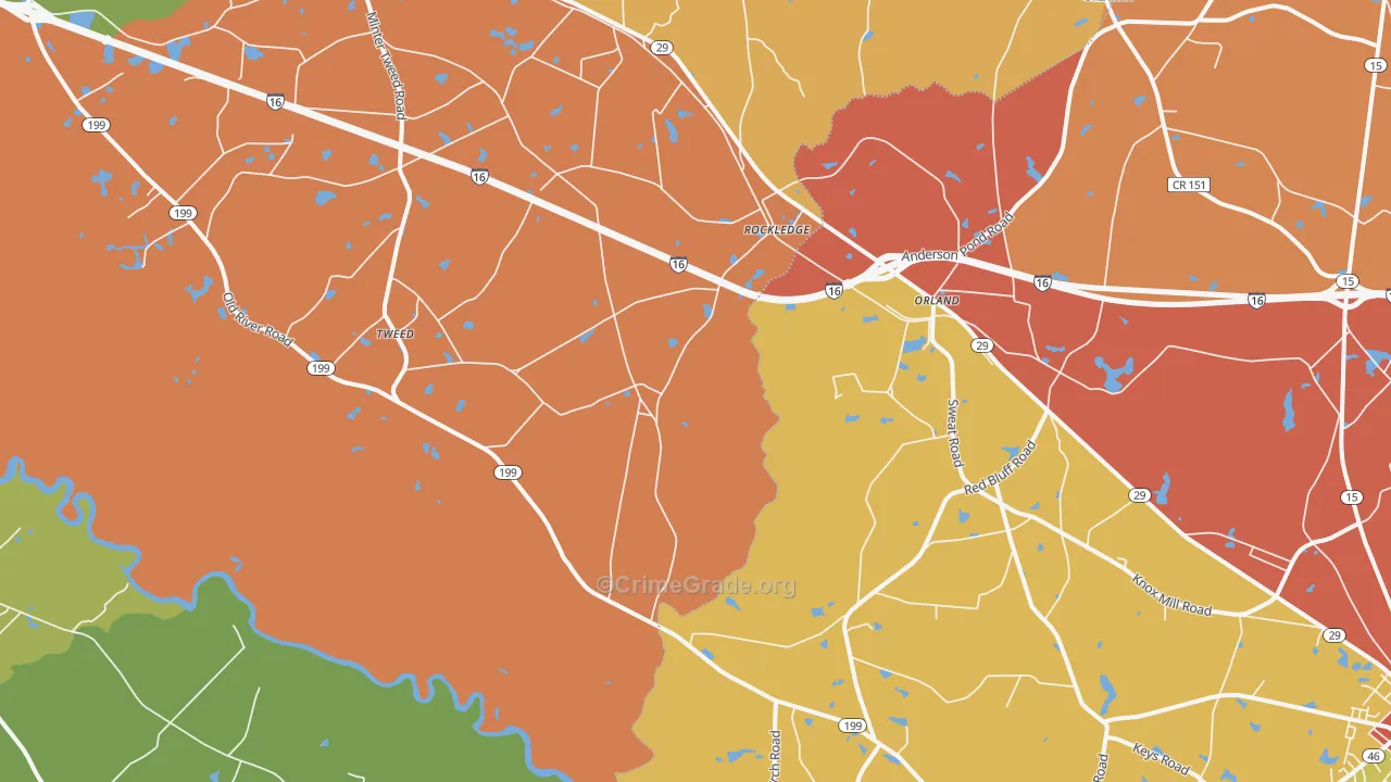 Orland, GA Map of Robbery Rates