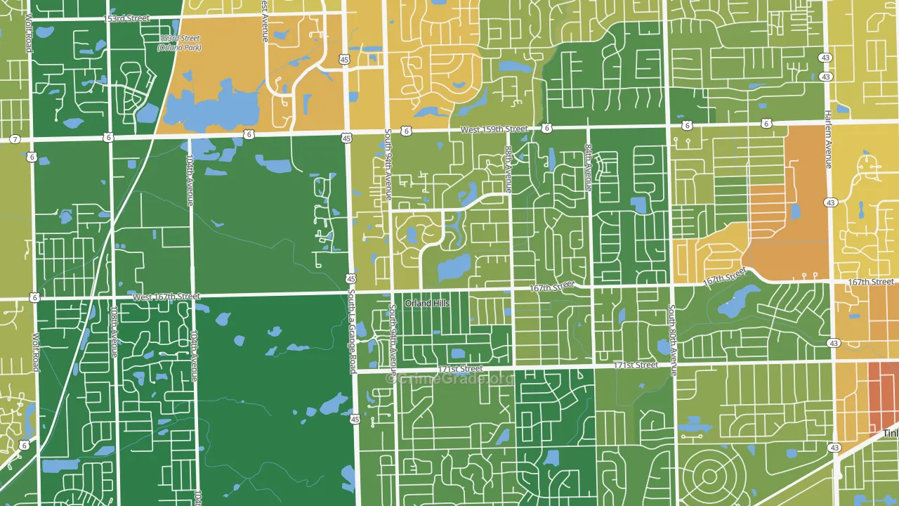 Orland Hills, IL Map of Robbery Rates