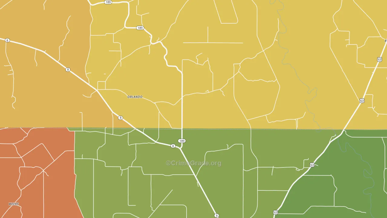 Orlando, AR Map of Robbery Rates