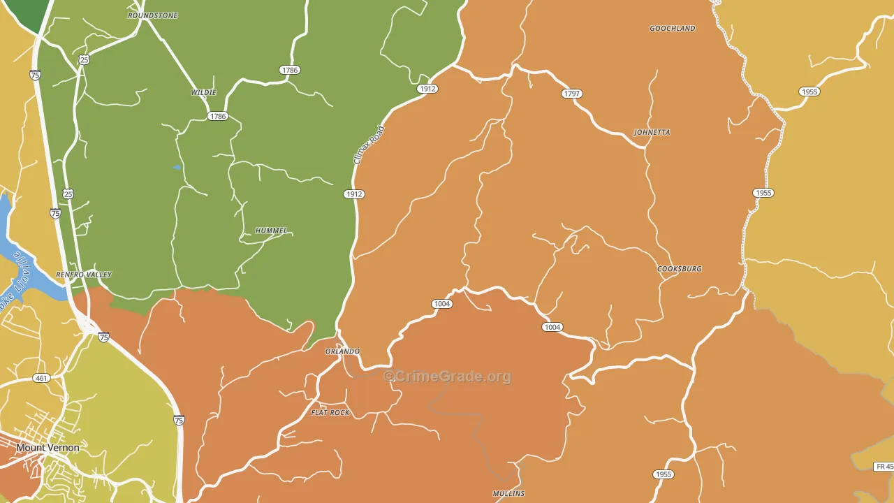 Orlando, KY Map of Robbery Rates