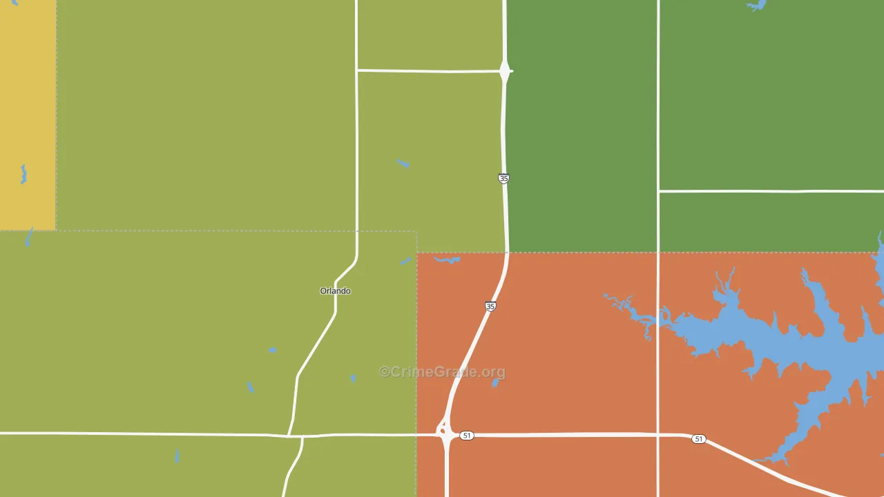 Orlando, OK Map of Robbery Rates