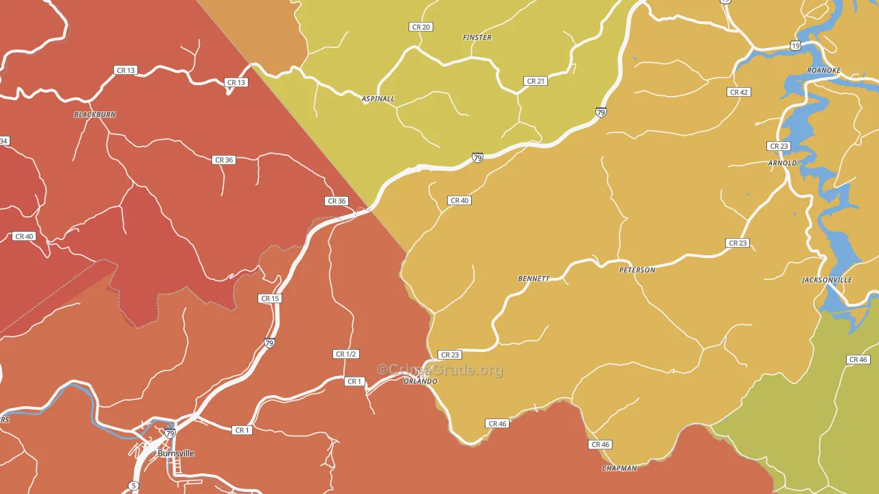 Orlando, WV Map of Robbery Rates